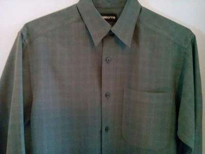 Camisa de vestir Claiborne para hombre pequeña gris a cuadros manga larga botón frontal rayón/poliéster  Foto 1 de 4