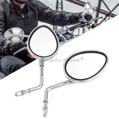 Chrome 8mm Rear View Side Mirrors Fit For Harley Touring Electra Glide Road King — 第 1/4 张图片