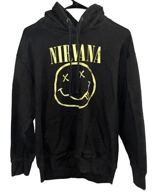 Sudadera con Capucha Nirvana Hombres Mediana Negra Cara Smiley Boohoo Pullover Años 90 Banda Grunge Y2K Foto 1 de 3