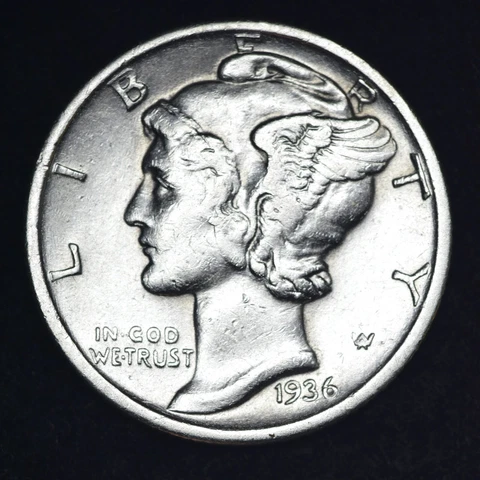 1936-D Mercury Silver Dime AU FREE SHIPPING Cover