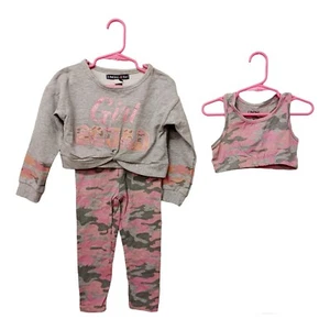 Limited Too Girls 3 Pc Legging Set-5-Pink Camo-Cropped Sweatshirt-Sports Bra - Picture 1 of 7