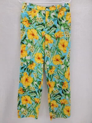 Calça feminina Cappagallo stretch estampa floral azul amarela leve 10 - Imagem 1 de 4