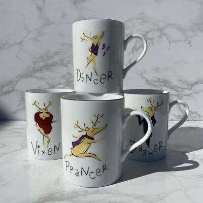 Pottery Barn Reindeer Mugs Dasher/Dancer/Prancer/Vixen NIB Set of (4) Mugs - Image 1 of 4