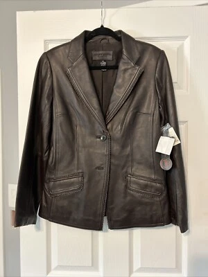 Chaqueta de Cuero Jaclyn Smith Marrón Chocolate Clásica Piel de Cordero Genuina - Talla 10 Foto 1 de 4
