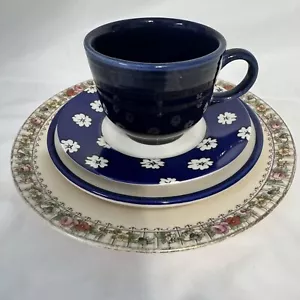 Cobalt Blue China Mix 3 Homer Laughlin Cup & Plates + Cathay Pacific Set of 4 - Picture 1 of 12