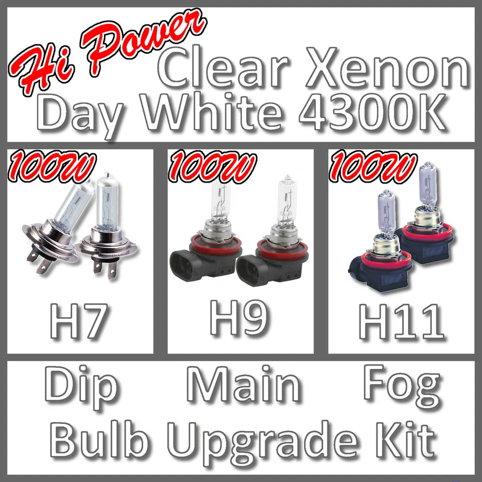 100W Hi Power 4300K Clear Xenon Headlight Bulb Set Main Dip Fog H7 H9 H11 Kit - Image 1 of 1