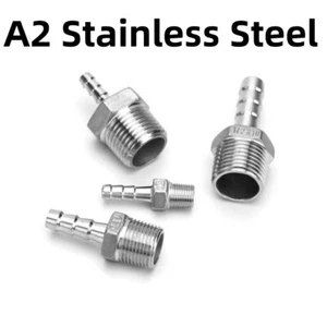 Stainless Steel Straight Barb Hose Connector Water Tubing Fitting Male Thread A2 - Picture 1 of 29