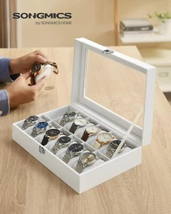 Portaorologi 12 posti ecopelle bianco velluto box vetrina orologio x uomo donna - Foto 1 di 9