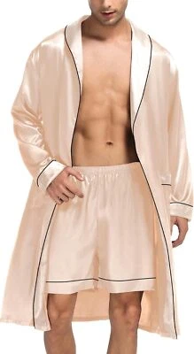 Albornoz ligero de satén para hombre con pantalones cortos suave sedoso estilo kimono ropa de salón Foto 1 de 4