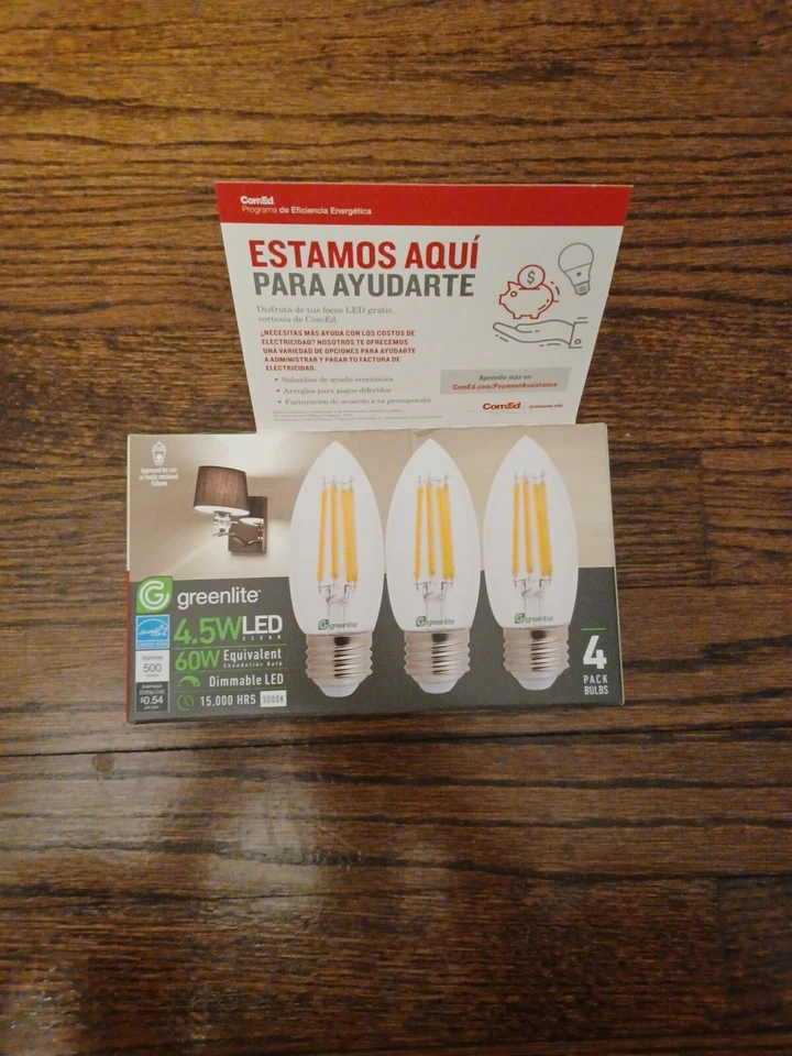 3 NIB SET Greenlite LED Edison Dimmable Light Bulb CA10 Chandelier 4.5W = 60W - Image 1 of 1