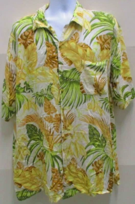 Camisa Hawaiana Azul Isla, S/S, 2XLT, Off White con Frondas Foto 1 de 4