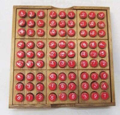 Wooden SUDOKU Puzzle Game With Red Topped Pegs - Image 1 of 4