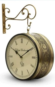Double Side Hanging Metal Railway Station Vintage Platform 10" Wall Clock - Picture 1 of 6