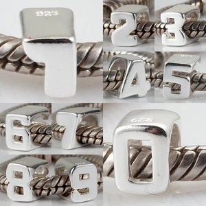 925 Sterling Silber Zahlen 1,2,3,4,5,6,7,8,9,0 European Charm Bead S2218 - Bild 1 von 38