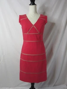 Black Saks Fifth Avenue Dress Short Sheath Dark Pink Tan Mesh Stripes Size 6 - Picture 1 of 12