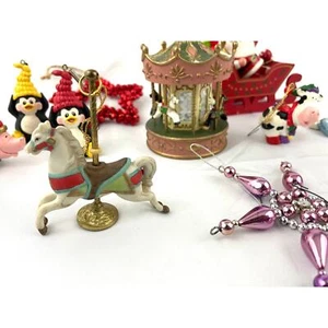 12x VTG Holiday Hanging Ornaments Christmas Sleigh Penguins Cows Santa 1990s - Picture 1 of 9