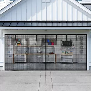 Magnetic 2 Car Garage Door Screen 16x7FT Insect Bug Mosquito Net Mesh Door,Black - Picture 1 of 8