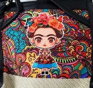 Frida Kahlo Fashion Bag Purse Black & Beige Crossbody Bolsa Mexicana Frida Khalo - Picture 1 of 5