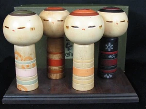 Yamanaka Sanpei Four Seasons 4 Japanese Wooden Kokeshi Dolls in Box W/ Base - Picture 1 of 10