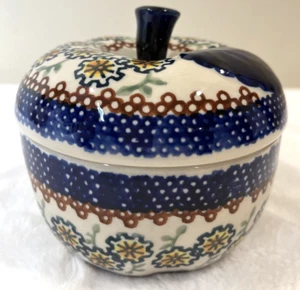 Vintage Boleslawiec Polish Pottery Apple Baker Handmade, Hand Painted Signed - Picture 1 of 8