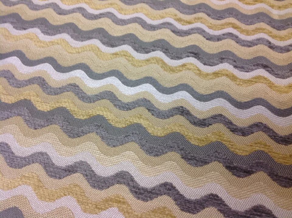 Tela de tapicería de chenilla Kravet amarillo gris línea ondulada 4,0 yardas (32541-411) Foto 1 de 4