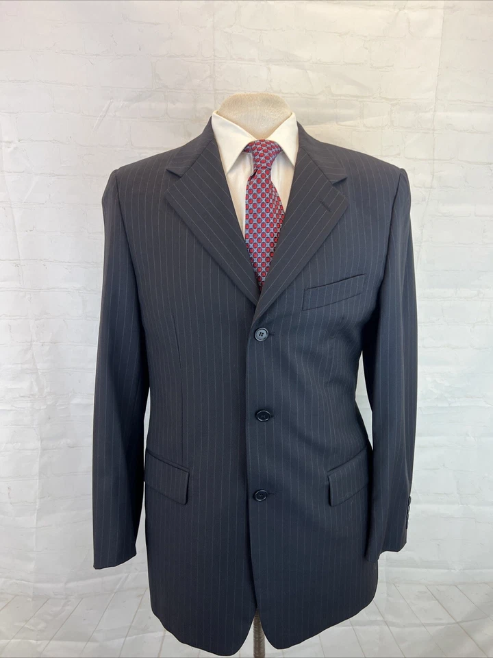 Blazer Barney's New York Para Hombre Azul Marino Oscuro Negro Rayas Lana 40R $895 Foto 1 de 4