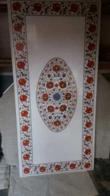 Mesa de comedor esquina café mármol blanco 4'x2' incrustación malaquita decoración jardín Foto 1 de 4