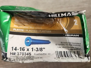 The Hillman Group 370345 Blue Conical Plastic Anchor, 14-16 X 1-3/8-Inch, 50 Pcs - Picture 1 of 1