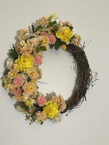 Artificial Spring Wreath for Front Door or Porch, Yellow, Peach And Orange - Picture 1 of 6
