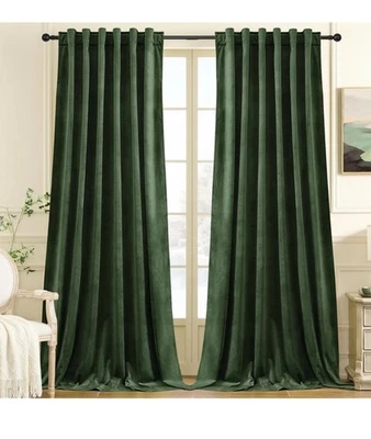 Nemia Verde Oliva Suave Terciopelo Cortinas Blackout Cortina Caja Abierta ¡LEER! 2 paneles Foto 1 de 4