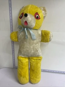 Oso de peluche de carnaval de 28" de colección premio amarillo era 1950-60 raro - Imagen 1 de 6