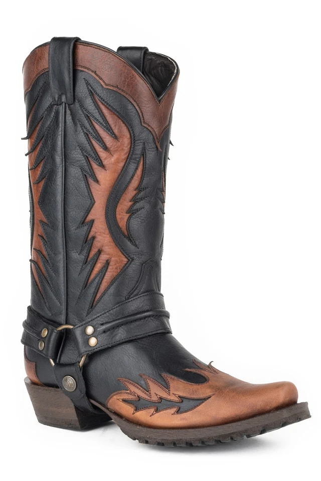 Stetson Mens Brown Leather Wings Biker Outlaw Cowboy Boots - Image 1 of 1
