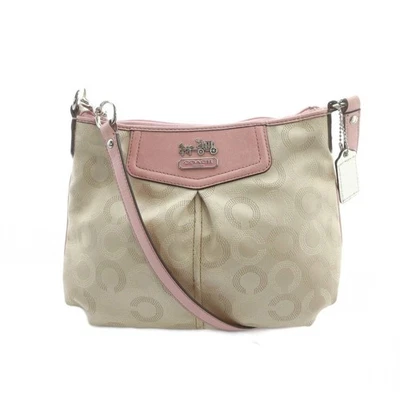 Bolso de Hombro Coach Bandolera Lona Cuero Logo Beige Rosa Usado Foto 1 de 4