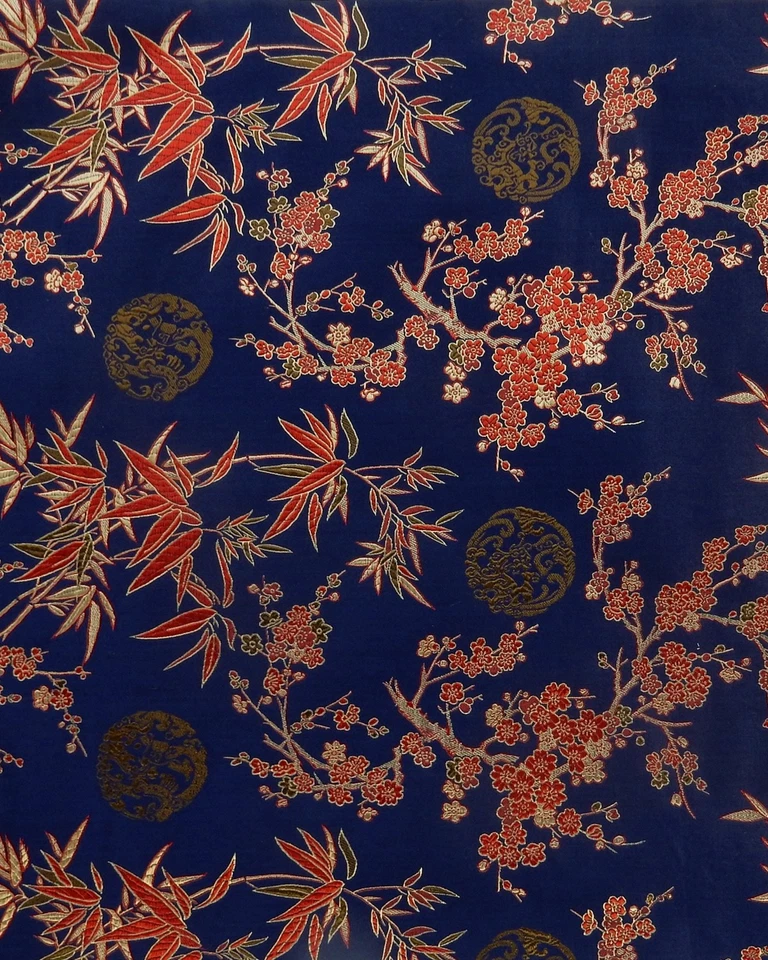 Blue Orange Gold Floral Silk Brocade Fabric (30 in.) Sold By The Yard - Image 1 of 1