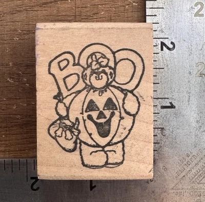 Estampilla vintage 1995 Daisy Kingdom asunto BOO oso Halloween calabaza disfraz sello Foto 1 de 3