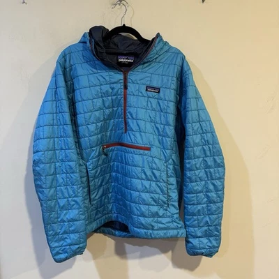 Patagonia Hombre Grande Nano Bivy Pullover 1/2 Cremallera Chaqueta con Capucha Azul Glaciar Foto 1 de 4