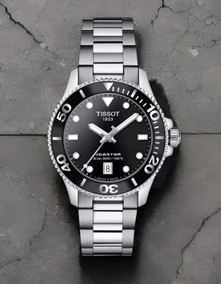 Часы Tissot Seastar 1000 черный циферблат серебряный браслет 36 мм T120.210.11.051.00 - Изображение 1 из 4