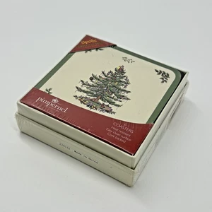 New 6 Spode Christmas Tree Coasters Set Pimpernel Cork Back Square SEALED - Picture 1 of 3