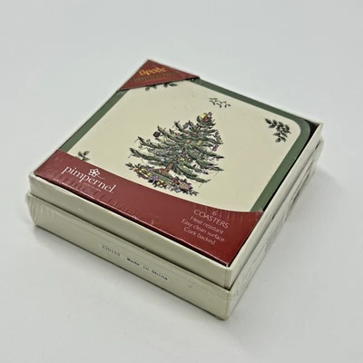 New 6 Spode Christmas Tree Coasters Set Pimpernel Cork Back Square SEALED - Image 1 of 3