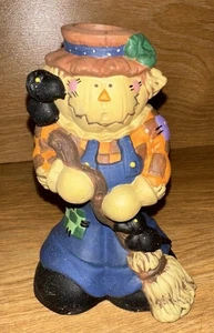 Halloween Herbst Vogelscheuche blau Overall Krähen gruselig Keramik Kerzenhalter - Bild 1 von 9