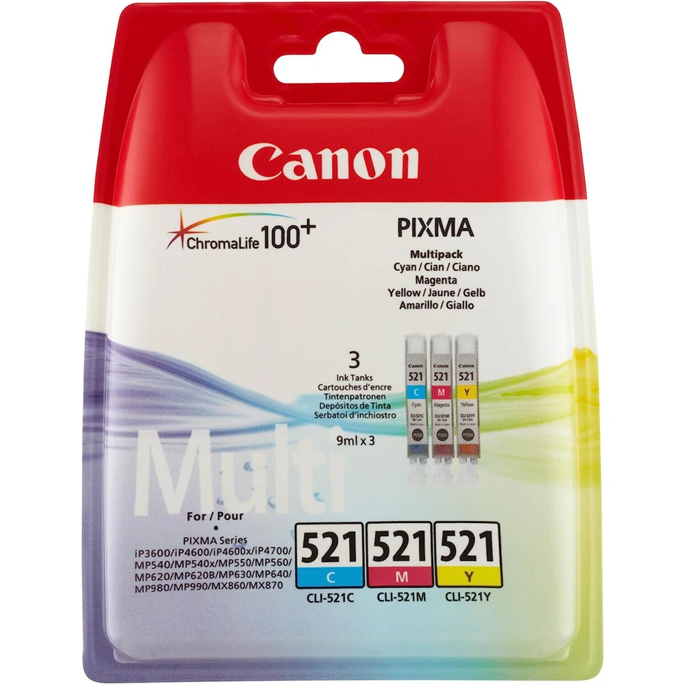 Genuine Canon 521 Multipack C/M/Y Ink Cartridges | FAST FREE DELIVERY - Image 1 of 1