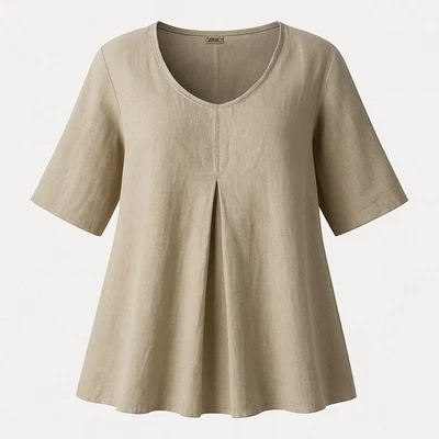FLAX Designs MW Lino Avena/Natural Manga 3/4 Top/Blusa/Camisa 3G NUEVO Foto 1 de 4
