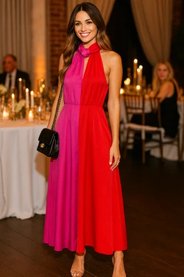 Vestido midi para mujer Anne Klein dos tonos torcido cuello halter cóctel talla 4 nuevo con etiquetas Foto 1 de 4