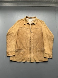 VTG 50s Webers Deerskin Coat Chore Jacket Mens L Talon Zip Brown Loop Collar - Picture 1 of 11