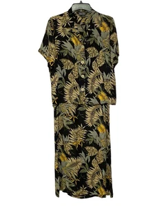 Ann May Womens 100% Silk Maxi Dress & Over Shirt Size XS Tropical Plant Print - Picture 1 of 10