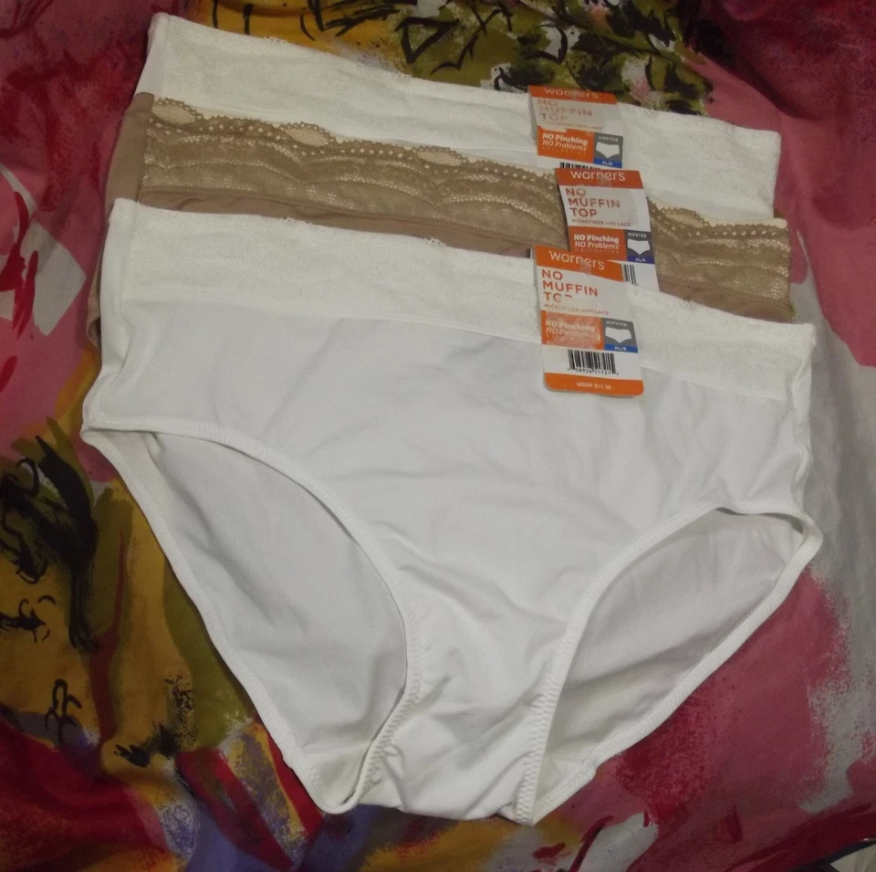 3 Warner's No Pinching No Problems Lace Hipster Panty Multi Ru7401p Sz 8/xl-