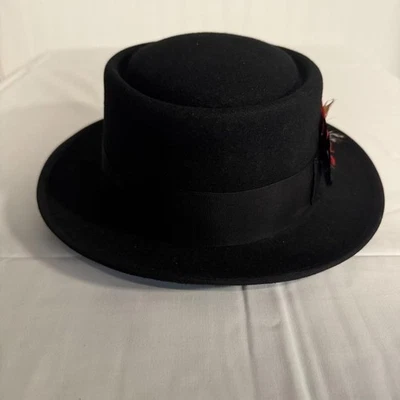 Scala Classico Sombrero Pastel de Cerdo Ajustado Para Hombres Mediano Negro Vestido Jazz Pluma WF-509 Foto 1 de 4
