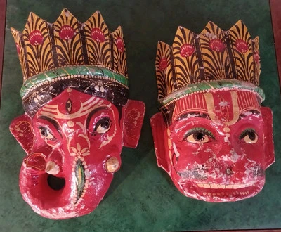 Two Vintage / Lord Ganesha & Hanuman Religious Face Masks Papier Mache - Image 1 of 4