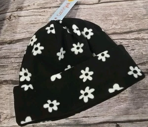Cat & Jack Fleece Black & White Floral Print Beanie One Size NWT (217) - Picture 1 of 5