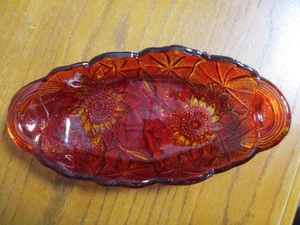 Indiana Glas Red Flash Lily Pons Pickle Relish Schale mit Griff ovale Schüssel Schmuckstück - Bild 1 von 9